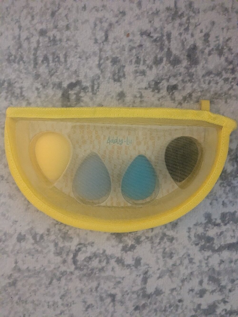 Addy-Lu Yellow Lemon Slice Cosmetic Bag with 4 Beauty Blenders - Never Used